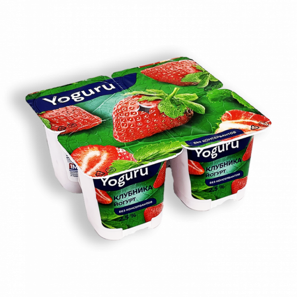 Йогурт Yoguru клубника 2,5% 4 стаканчика по 125г