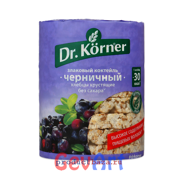 Хлебцы хрустящие Dr. Korner Злаковый коктейль черничный, 100 г.