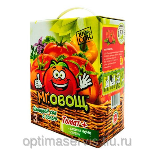 Томатный сок "Мистер овощ"сладкий перец + чеснок 3л Bag in Box
