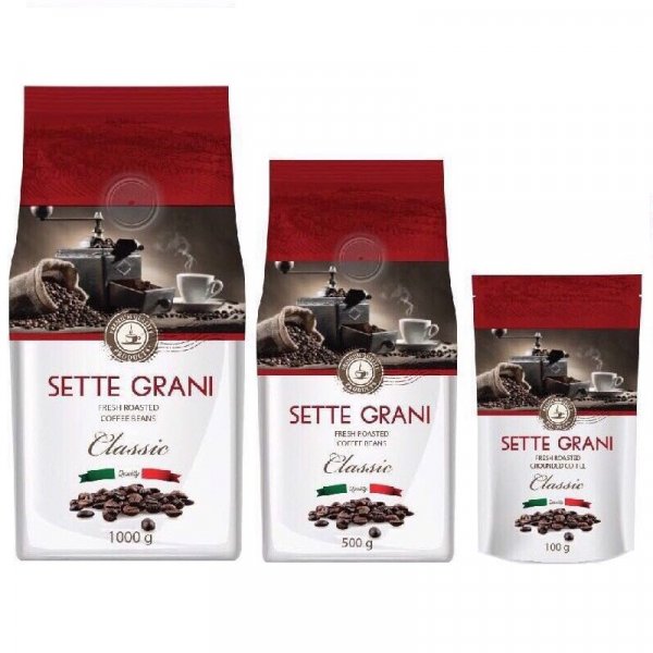 Кофе жареный в зернах Sette Grani Classic, 500 г.