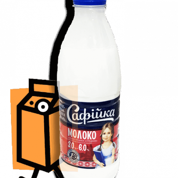 Молоко ультрапастеризованное "Сафiйка" "Отборное" 3,0-6,0% 0,93л бутылка