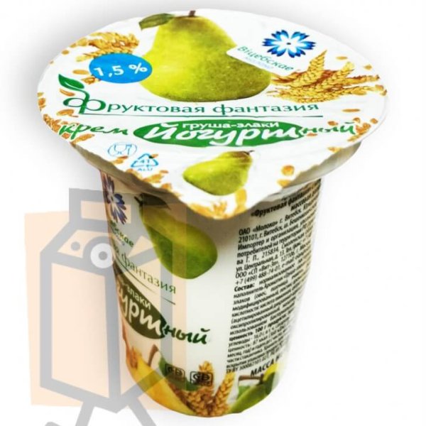Крем йогуртный "Фруктовая фантазия" груша-злаки 1,5% 160г стакан (г. Витебск, Беларусь)