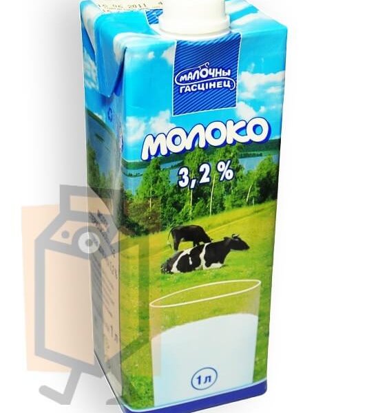 Молоко ультрапастеризованное "Молочный гостинец" 3,2% 1л тетра-пак с крышкой (г. Минск, Беларусь)