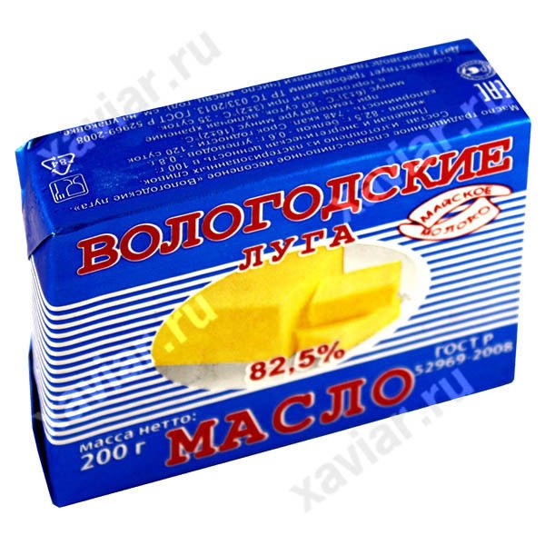 Масло сладкосливочное Вологодские луга "Майское молоко" 82,5%, 200 гр.